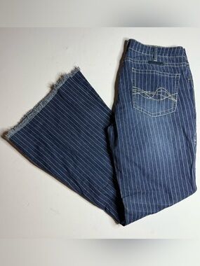 Cowgirl Tuff Blue Pinstripe Denim Wide-Leg Pants
